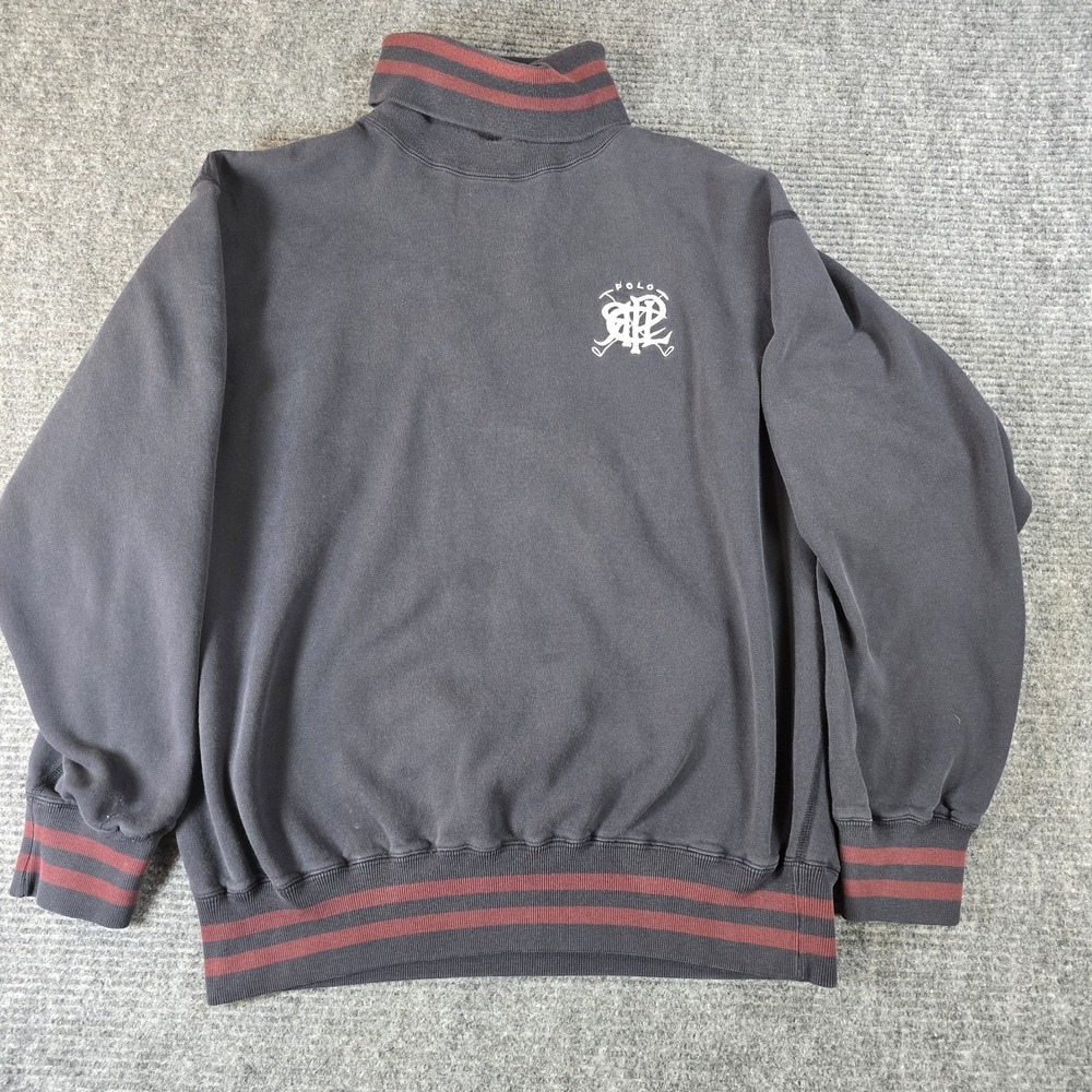 80's Vintage Ralph Lauren Men's XL Scribble Logo Sweatshirt Turtleneck Navy